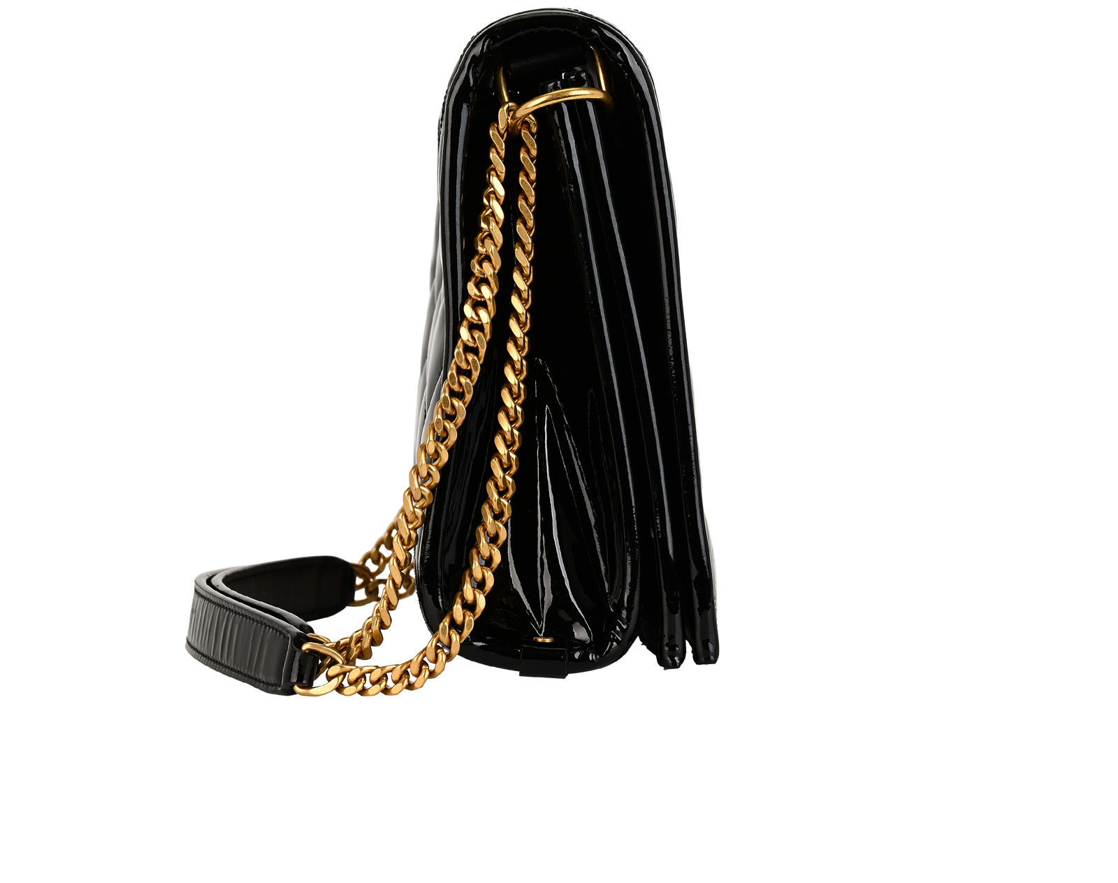 Becky Shoulder Bag, &pound;895, Handbags, Black, Patent Leather, Side view